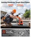 Job Site Ready 1400W Magnetic Drill Press With Two Inch Boring Range And Smooth Variable Zero Through Eight Hundred Rpm Control Paired With Rock Solid Hold Base Plus Weldon Shank For Steel Tasks in use on tough steel plates.