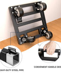 Heavy Duty Metal Air Compressor Cart With Dual Locking Caster Wheels Holds Eight Hundred Pounds showing steel frame and handle.