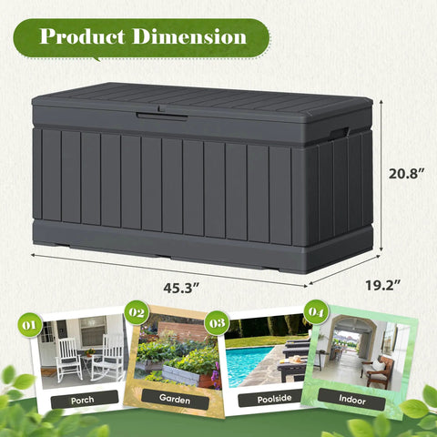 80 Gallon Resin Outdoor Storage Box With Wood Texture Waterproof Deck Box For Patio Cushions And Outdoor Gear Product Dimensions