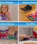 Spy Kit For Kids With 25 Plus Secret Agent Missions Cool STEM Toy To Build Real Motion Detectors Voice Changer Trip Wires Alarms Vibration Sensor And Light Or Sound Alerts voice changer and motion detector demo