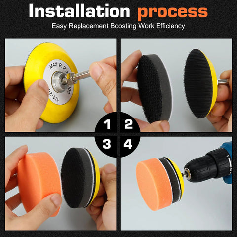Installation process of 133pcs 3 Inch Sanding Disc Drill Polishing Kit With Hook And Loop Pads Pro Grade Headlight Restoration Wet Dry Sandpaper