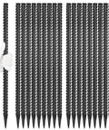 Gloved hand holding one of the twenty pack of 24 inch straight rebar stakes with one half inch diameter steel for heavy duty ground anchors