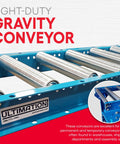 Light Duty Gravity Conveyor 18 Inch Wide By 5 Foot Long With Galvanized Steel Rollers showcasing rollers on a sturdy frame.