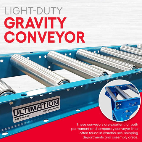 Light Duty Gravity Conveyor 18 Inch Wide By 5 Foot Long With Galvanized Steel Rollers showcasing rollers on a sturdy frame.