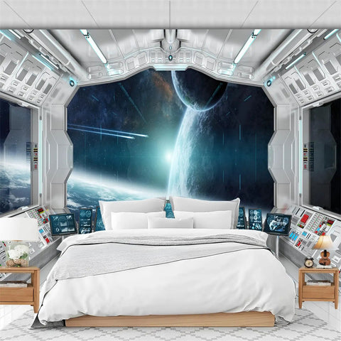 3D Spaceship Peel and Stick Wall Murals for Kids Room Large 141.7 by 98.4 Inches Self Adhesive Vinyl Space Poster Universe Galaxy Theme