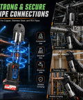 Heavy Duty 18V Cordless Electric Pipe Crimping Tool With Pro Press Machine Function For Copper Pipes shown in action crimping pipes.