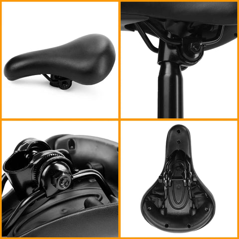 Kid Friendly Bike Seat Replacement With Post For Boys And Girls Cushioned Comfort Saddle detail and underside view