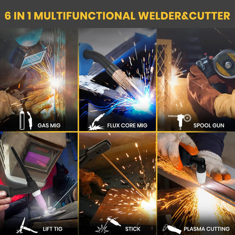 Six In One MIG Welder And Plasma Cutter 160A Gas MIG Flux Core Lift TIG Stick Plasma Cut Combo 110V 220V 35A functionalities