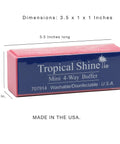 4 Way Nail Buffer Block 2 Pack For Shaping Smoothing And Polishing Nails Like A Pro, dimensions labeled, made in USA