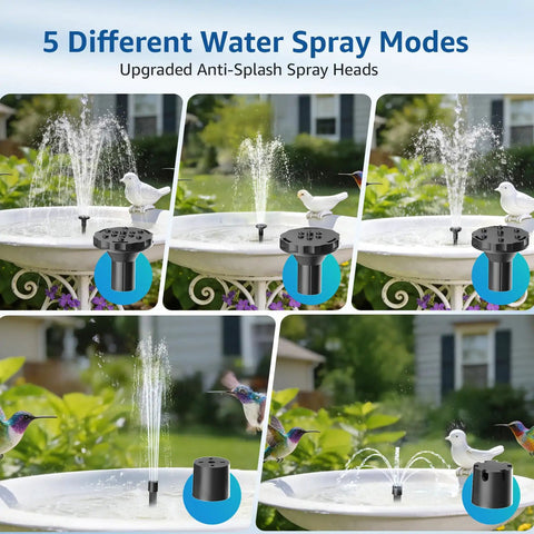 Solar Fountain Pump For Bird Bath And Small Pond Two Point Five Watt With Dry Run Protection Five Spray Modes installed