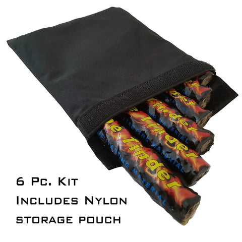 FireRope Tinder Weatherproof Firestarter kit in black nylon pouch, showing individual wax-infused jute ropes for easy ignition.
