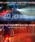 Cyclist using 3000 Lumen Super Bright Bike Lights Front And Rear With 5200mAh Battery USB Rechargeable Night Riding Kit