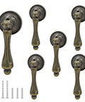 Antique Bronze Tear Drop Cabinet Pulls Set of 6 With Screws for Drawers Dressers and Wardrobes Vintage Decorative Hardware
