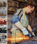 SALI 50-pack 4.5-inch cut-off wheels for metal and stainless steel; five shapes visible and a worker using a grinder.
