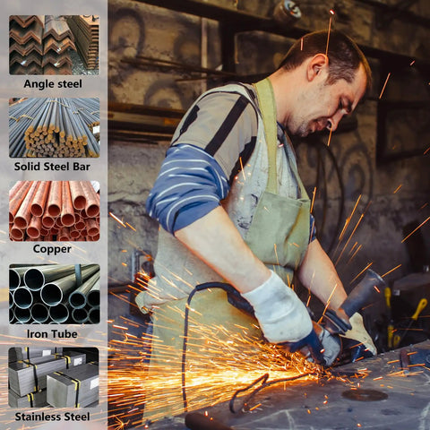 Worker using 400 Pack 4 1/2 Inch Cut Off Wheels For Angle Grinder Stainless Steel Discs With Aggressive Cutting Upgrade Pro Grade on metal
