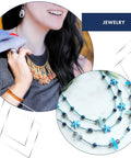 Woman wearing necklace and bracelet showcasing Crimp Tube Variety Pack In Silver Gold Copper Hematite Colors For Jewelry Making.