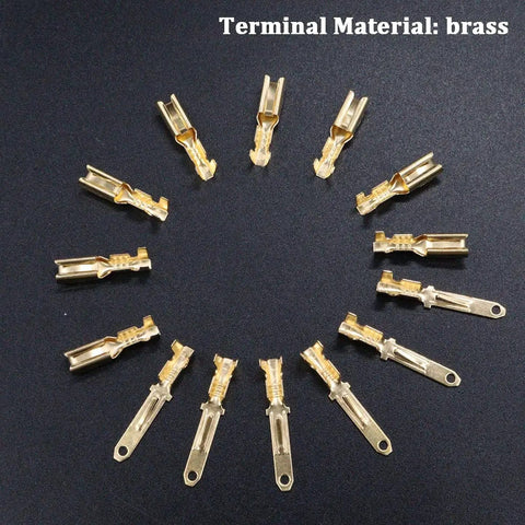 Automotive Electrical Wire Connector Kit 432 Pcs 2.8mm brass crimp terminals arranged in a circle