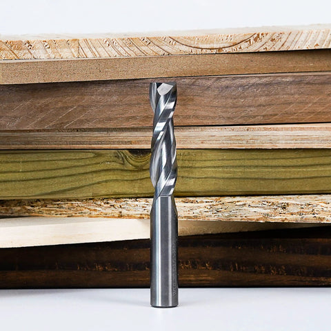SpeTool upcut spiral router bit, extra-long 4-inch length, 1/2" shank, 1/2" cutting diameter, solid carbide.