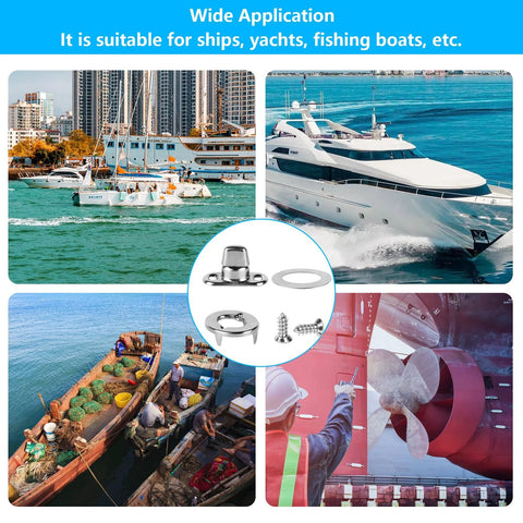 Common Sense marine-grade fasteners, nickel plated twist-lock eyelets and studs; close-up with screws on boat collage
