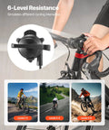 Foldable Magnetic Bike Trainer With Six Level Resistance control knob and cycling intensity simulation images
