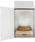Crystal Ball Newel Post Cap Finial for Staircase Railings 6 Inch Diameter in packaging with wooden base visible