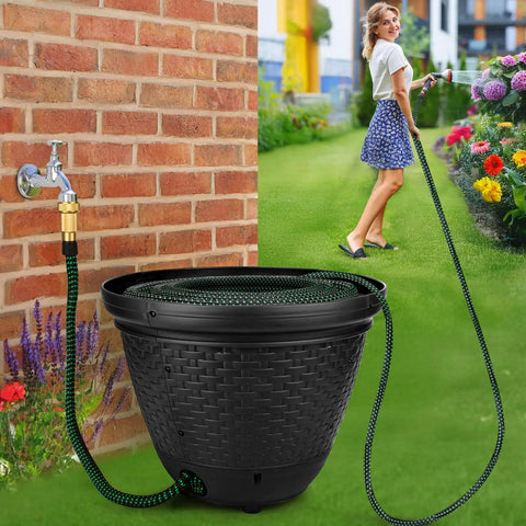 Must Have Decorative Wicker Garden Hose Pot Hideaway That Keeps Hoses Tidy For Outdoor And Garage Hose Holder Fits 100 To 400 Feet