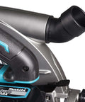 Close-up of the dust port on the Rock Solid Heavy Duty Cordless Circular Saw Featuring 40V Power Platform for clean cuts.