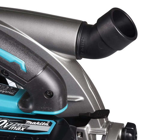 Close-up of the dust port on the Rock Solid Heavy Duty Cordless Circular Saw Featuring 40V Power Platform for clean cuts.