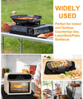 Large 24 By 31 Inch Heat Resistant Grill Mat For Countertops And Tables under various cooking appliances, used on table and grass surface.