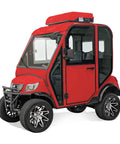 Rugged Electric Golf Cart Featuring True HVAC Heating And Climate Control 48V Ac Motor Smooth Handling Chassis, glossy red design.