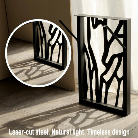 28 Inch Metal Table Legs Set Of 2 Built Tough Heavy Duty Industrial Modern Desk Bases With Laser Engraving Cutout Pattern Rectangular Frame For Stable Dining Table Corrosion Resistant Baked Finish in sunlight