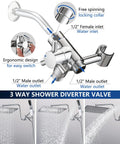 Diagram of 3-way diverter valve for All Metal Shower Head With Handheld Combo High Pressure 10 Inch Rainfall Shower Head Chrome.
