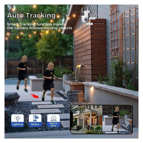 Image showing Rock Solid 6Mp Dual Lens Wireless Surveillance Camera System Includes Integrated Nvr tracking a child running outside.