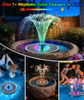 Sun Powered 3.5W Glass Solar Fountain With Swivel-Out Rods LED Lights 2000mAh Battery And 7 Nozzles in garden at night