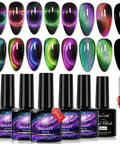 Cat Eye Gel Nail Polish Kit With Magnetic Stick 9D Dual Colors HEMA Free Galaxy Chameleon Effect UV LED Safe displayed