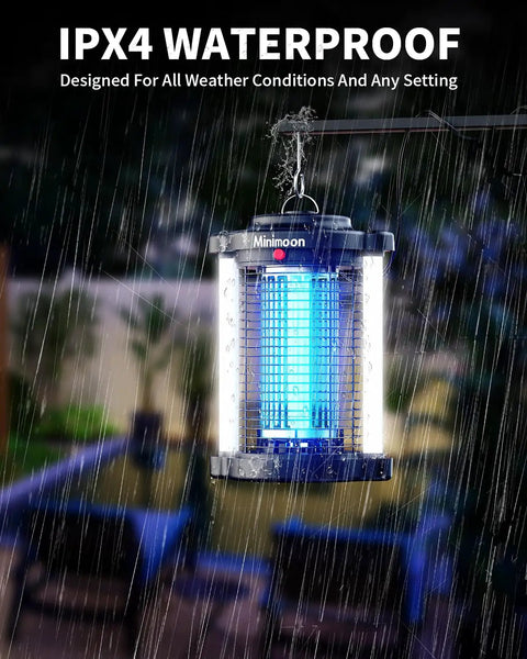 Outdoor Bug Zapper With Dual LED Lights For Mosquitoes And Flies, 4200V Electric Fly Trap, IPX4 rated, hanging in rain