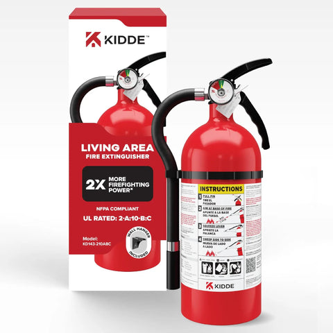 Home Fire Extinguisher For Residential And Living Areas 2A10BC With All Metal Construction And Metal Valve shown with packaging