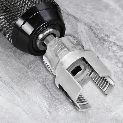 Close-up of a carbon steel internal and external pipe threading tool from All In One Pipe Threading Kit for Home Plumbing DIY.
