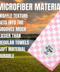 Pink Microfiber Golf Towel With Clip For Women 12x20 Inch Checkered Blue And White Design For Golf Bags Womens Golf Towel