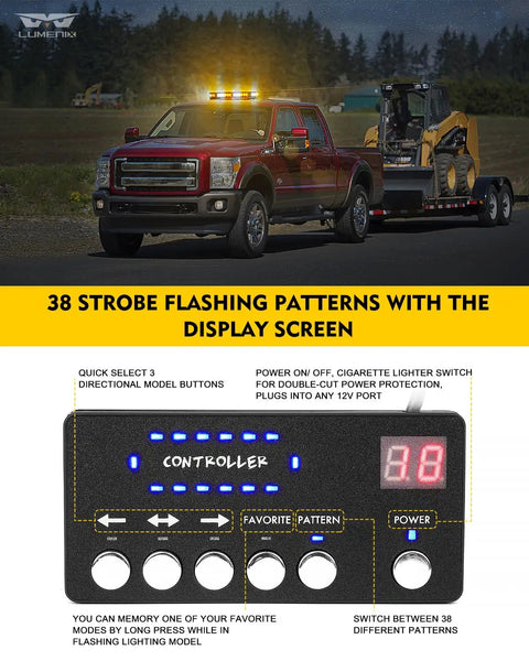 Truck with American Flag Pattern Rooftop Strobe Beacon Bar and control panel for Construction Vehicles and Work Trucks