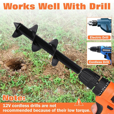 Heavy Duty Garden Auger Drill Bit Three Inch By Twelve Inch For Planting Bulb Planter Tool With Electric Drill Use