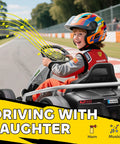 Child enjoying a 24V Electric Go Kart For Kids, Drift Ready Battery Powered Ride On Toy, 8.1 MPH Top Speed, with music and safety features