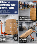 Beefy Aluminum 4 In 1 Convertible Hand Truck Dolly With Four Smooth Wheels and Heavy Duty Frame for handling multiple loads in warehouse.