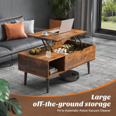 Lift Top Coffee Table With Hidden Storage For Living Room Adjustable Height Up To 6.3 Inches With Sturdy Steel Hinge