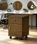 Legit Quality Rolling File Cabinet With Secure Combo Lock For No Sweat Office Organization Sweet Dark Walnut Wood Finish with wheels