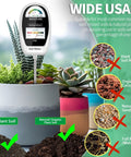 2 In 1 Soil Moisture And pH Meter With Dual Dial Readouts For Garden Lawn Farm Indoor Outdoor Plants Simultaneous Moisture And pH Testing Easy To Read Displays And Quick Results shown in a potted plant setting