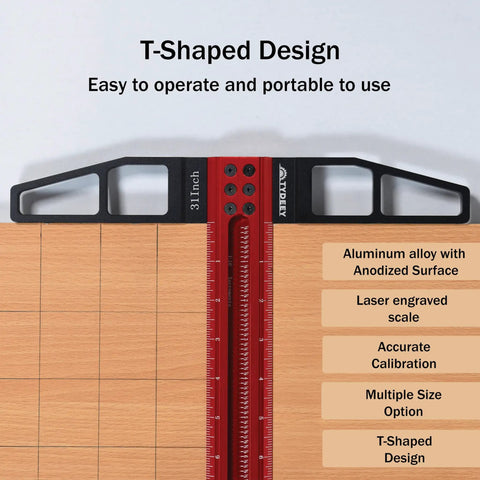 Pro Grade Aluminum T Square Ruler For Woodworking And Carpentry Precision 31 Inch T Type Layout Tool with Features Listed