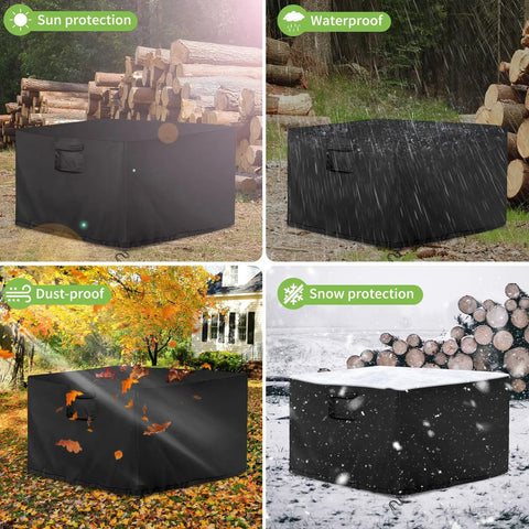 Boss Grade Miter Saw Cover Portable Table Sheet Protector With Beefy 420D Oxford Fabric All Weather Dust Guard Fits Most Planers And Garage Gear Solid Black Size 27 By 24 By 19 Inches shown in four weather conditions.
