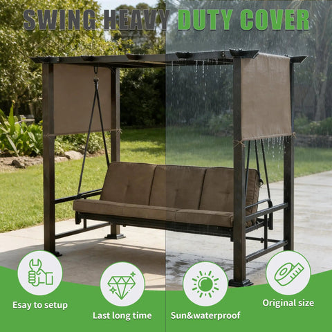 Replacement Canopy Top For Pergola Daybed Swing Khaki Color That Fits Broyhill Pergola Daybed Swing Model 10133-19-10018A Big Lots And More Durable Outdoor Shade Cover Easy Install shown on swing structure