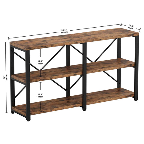 Heavy Duty Rustic Wood And Metal Bookshelf Featuring Spacious Three Level Design Perfect For Home Office Display Or Living Room Storage Making Your Space Look Clean With A No Fuss Assembly Process